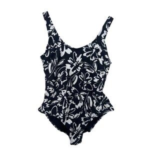 Hurley Womens Swimsuit Sz L Black/White Floral Tropical Hawaiian Beachy 1-Piece